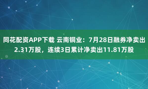 同花配资APP下载 云南铜业：7月28日融券净卖出2.31万股，连续3日累计净卖出11.81万股